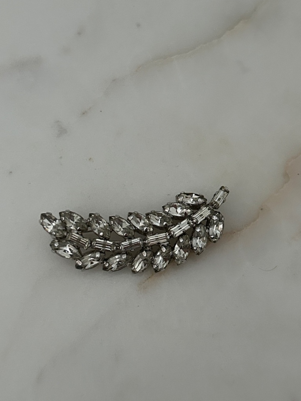 Vintage Crystal Leaf Brooch